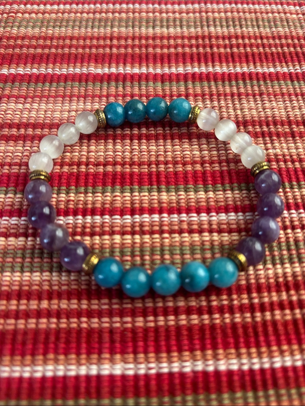 Turquoise, Purple & White Beaded Stretch Bracelet - Unbranded